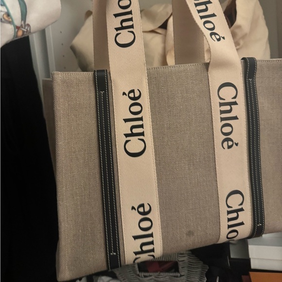 Chloe Beige Canvas Tote with Black Accents - Picture 3 of 9